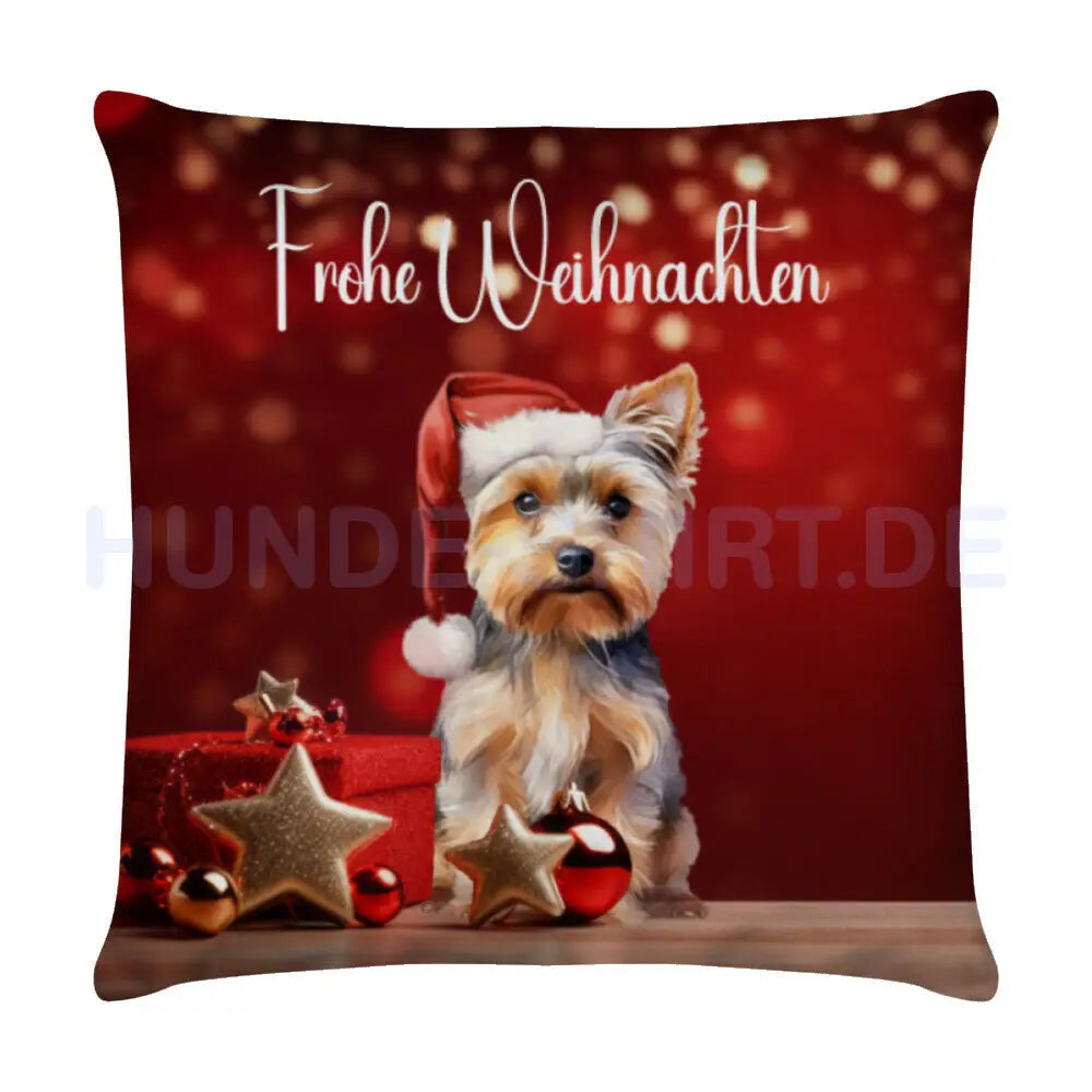 Kissen "Yorkshire Terrier - Frohe Weihnachten" Weiß – hunde-shirt.de