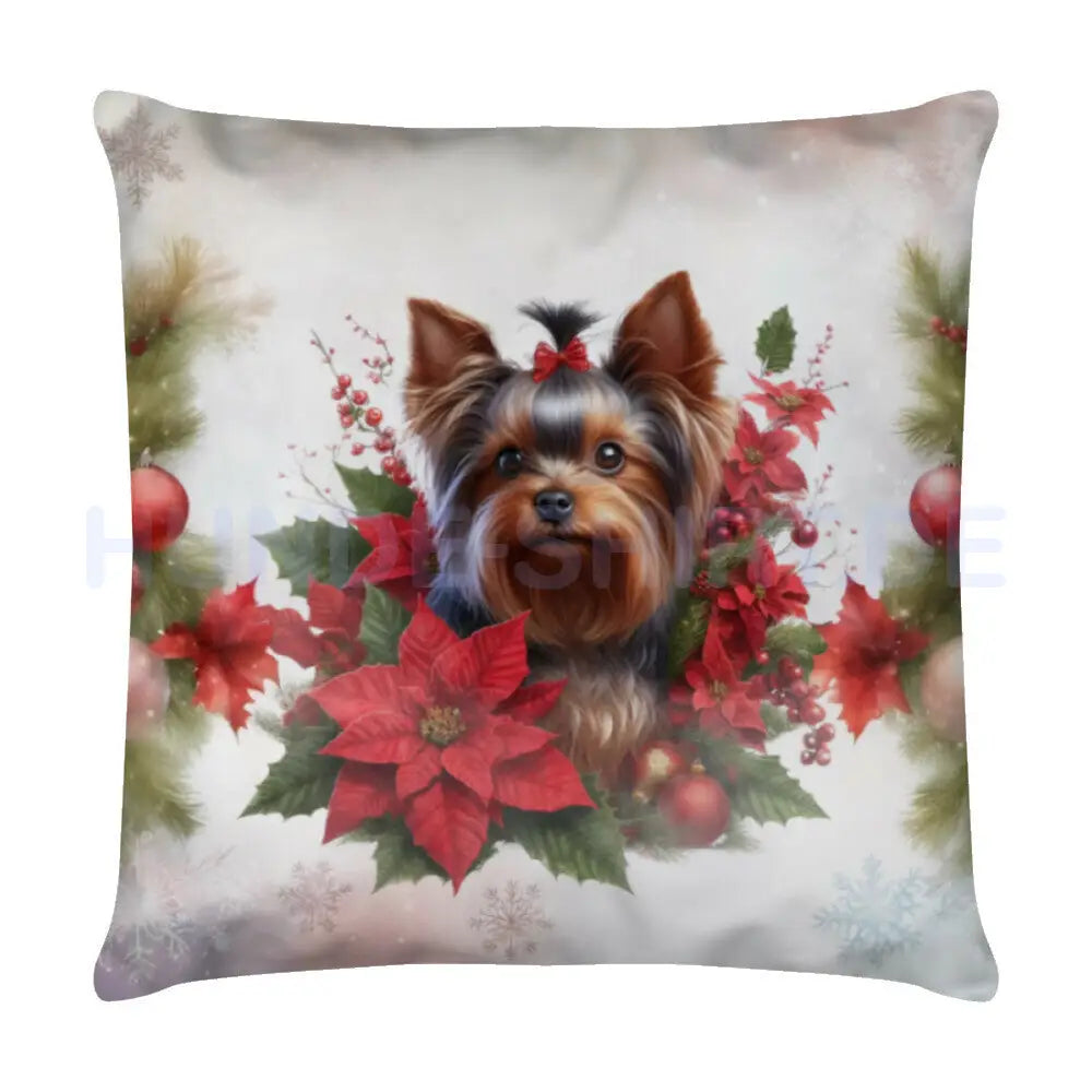 Kissen "Yorkshire Terrier - Weihnachten" Weiß – hunde-shirt.de