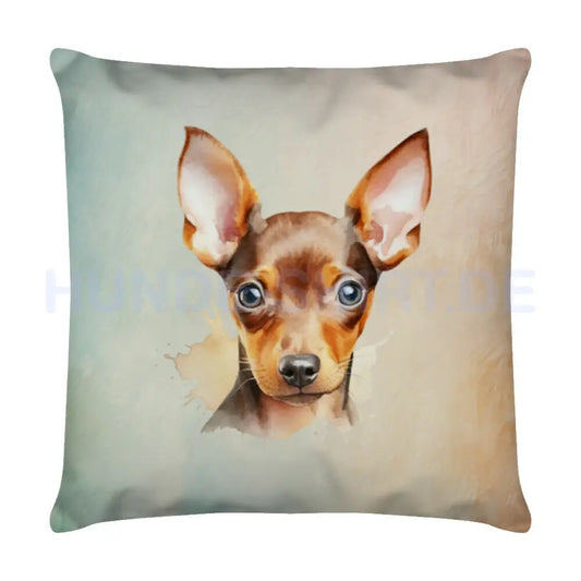 Kissen "Zwergpinscher braun Portrait" Weiß – hunde-shirt.de