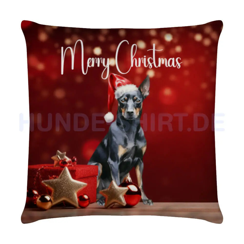 Kissen "Zwergpinscher - Merry Christmas" Weiß – hunde-shirt.de