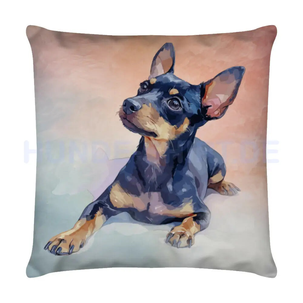 Kissen "Zwergpinscher - Warten" Weiß – hunde-shirt.de