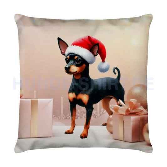 Kissen "Zwergpinscher Weihnachten" Weiß – hunde-shirt.de