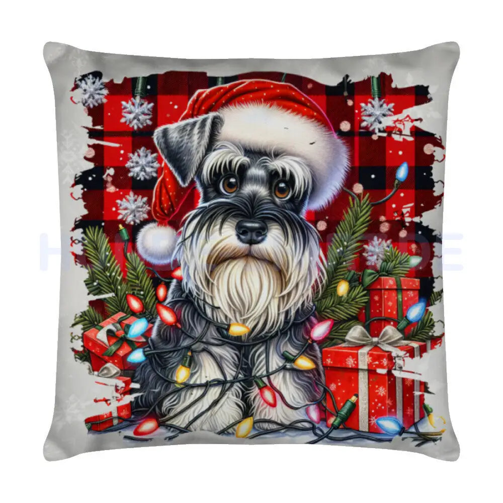 Kissen "Zwergschnauzer - Funny Christmas" Weiß – hunde-shirt.de