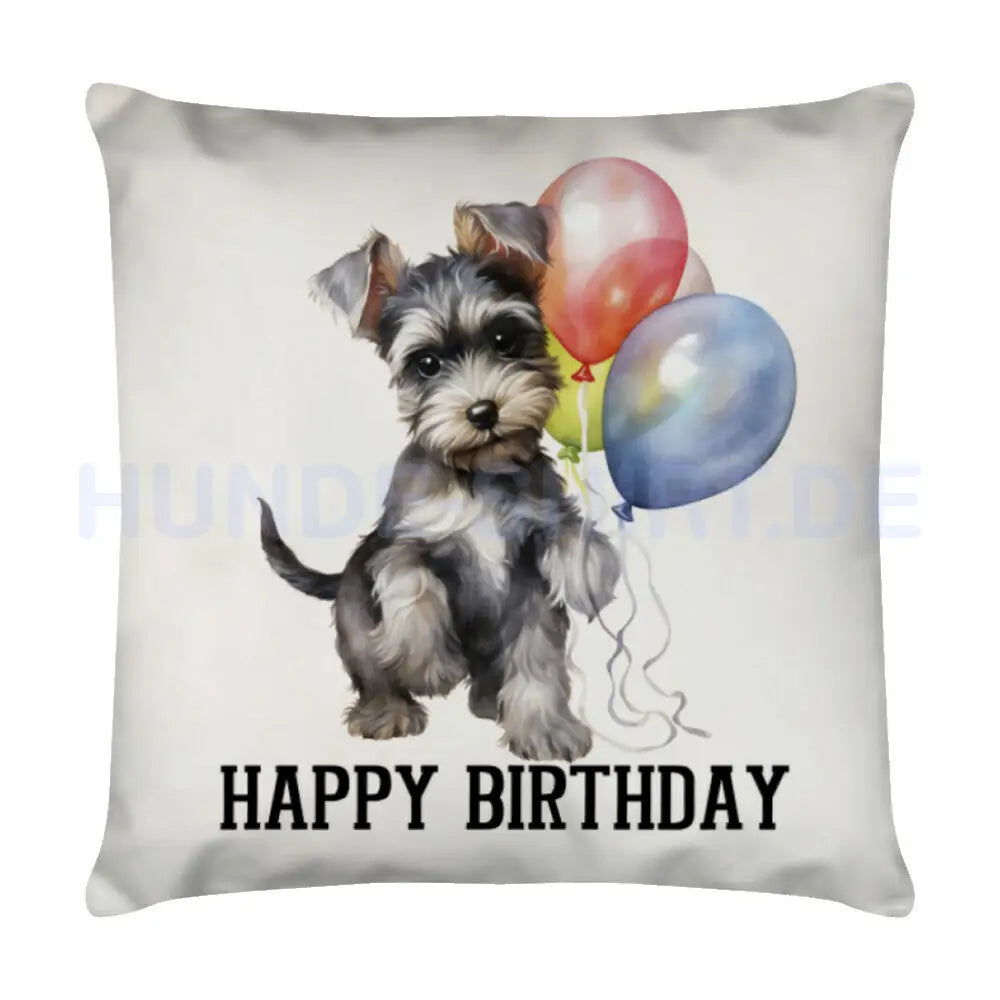 Kissen "Zwergschnauzer - Happy Birthday" Weiß – hunde-shirt.de