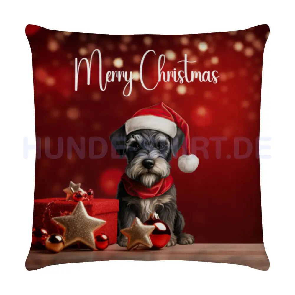 Kissen "Zwergschnauzer - Merry Christmas" Weiß – hunde-shirt.de