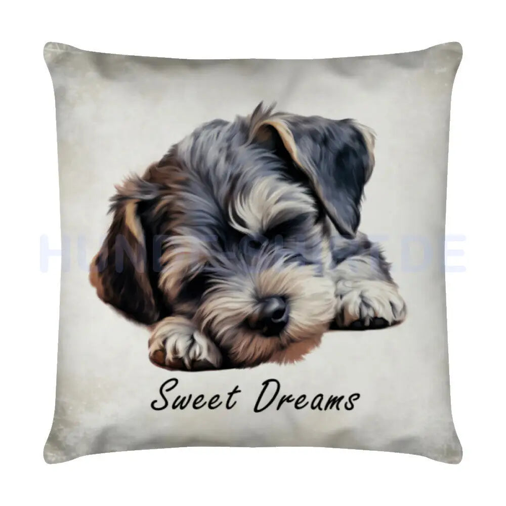 Kissen "Zwergschnauzer Puppy - Sweet Dreams" Weiß – hunde-shirt.de