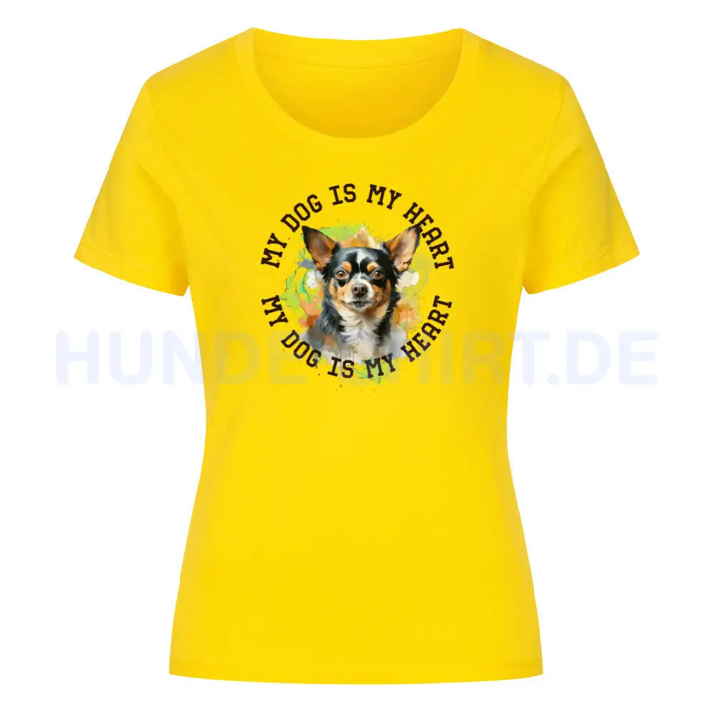 Organic Damen-Shirt "Chihuahua Kurzhaar HEART" Golden Yellow – hunde-shirt.de