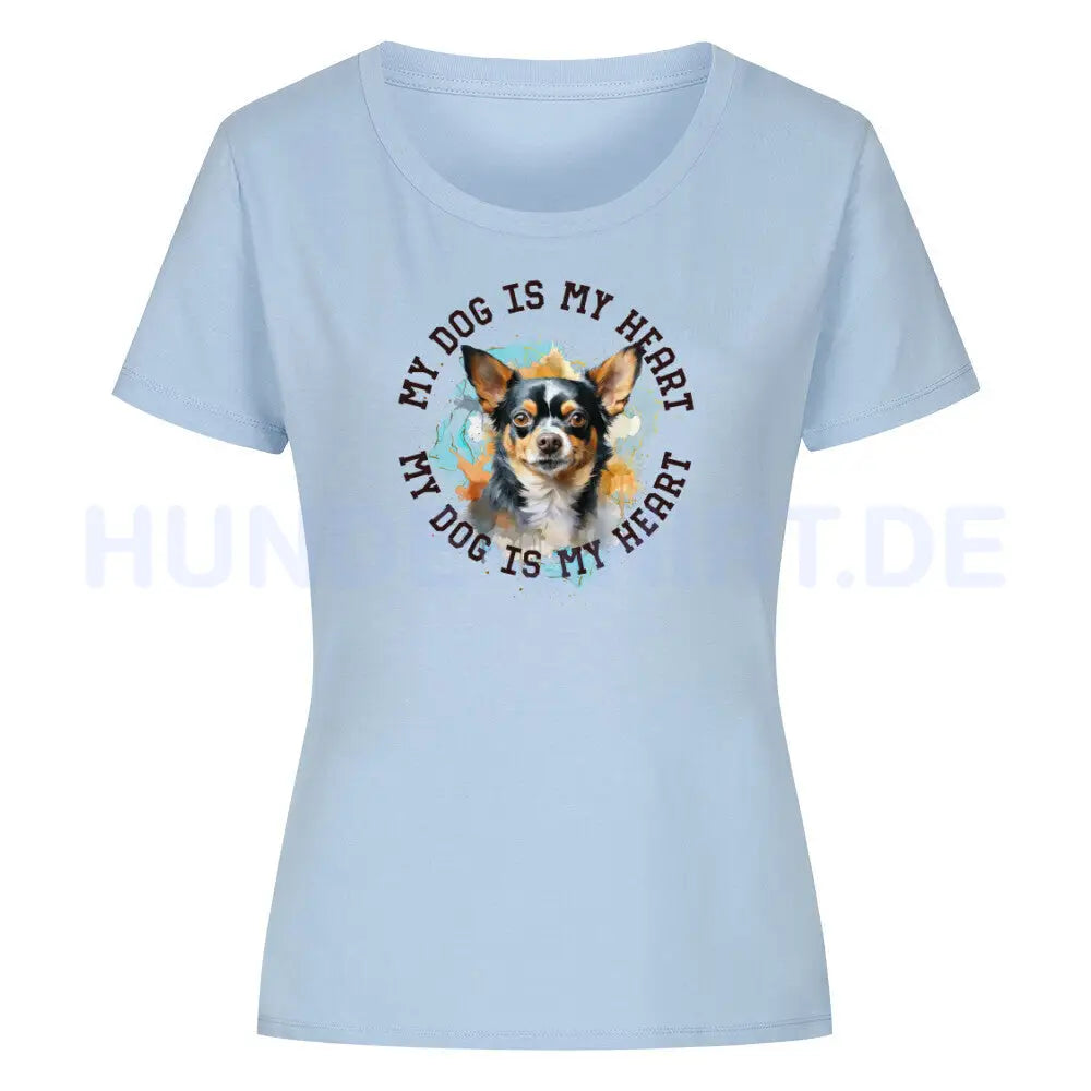 Organic Damen-Shirt "Chihuahua Kurzhaar HEART" Sky Blue – hunde-shirt.de