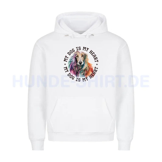 Premium Hoodie "Afghanischer Windhund HEART" Weiß – hunde-shirt.de