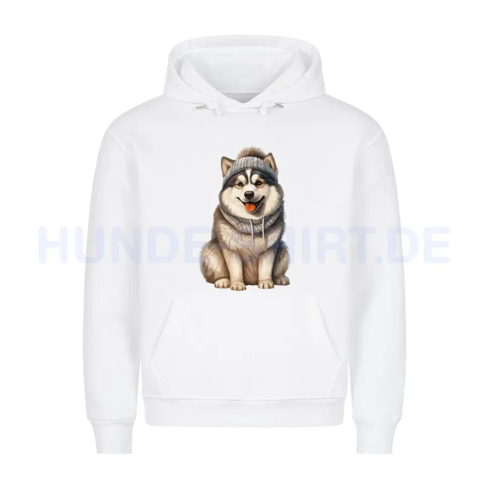 Premium Hoodie "Alaskan Malamute - Winter" Weiß – hunde-shirt.de