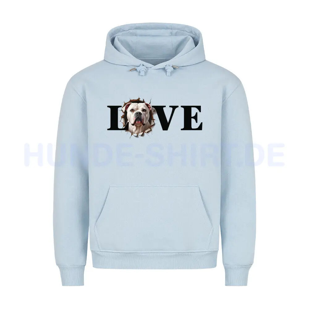 Premium Hoodie "American Bulldog Love" Babyblau – hunde-shirt.de