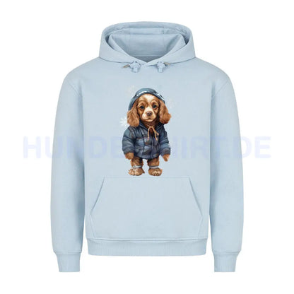 Premium Hoodie "American Cocker Spaniel WINTER" Babyblau – hunde-shirt.de