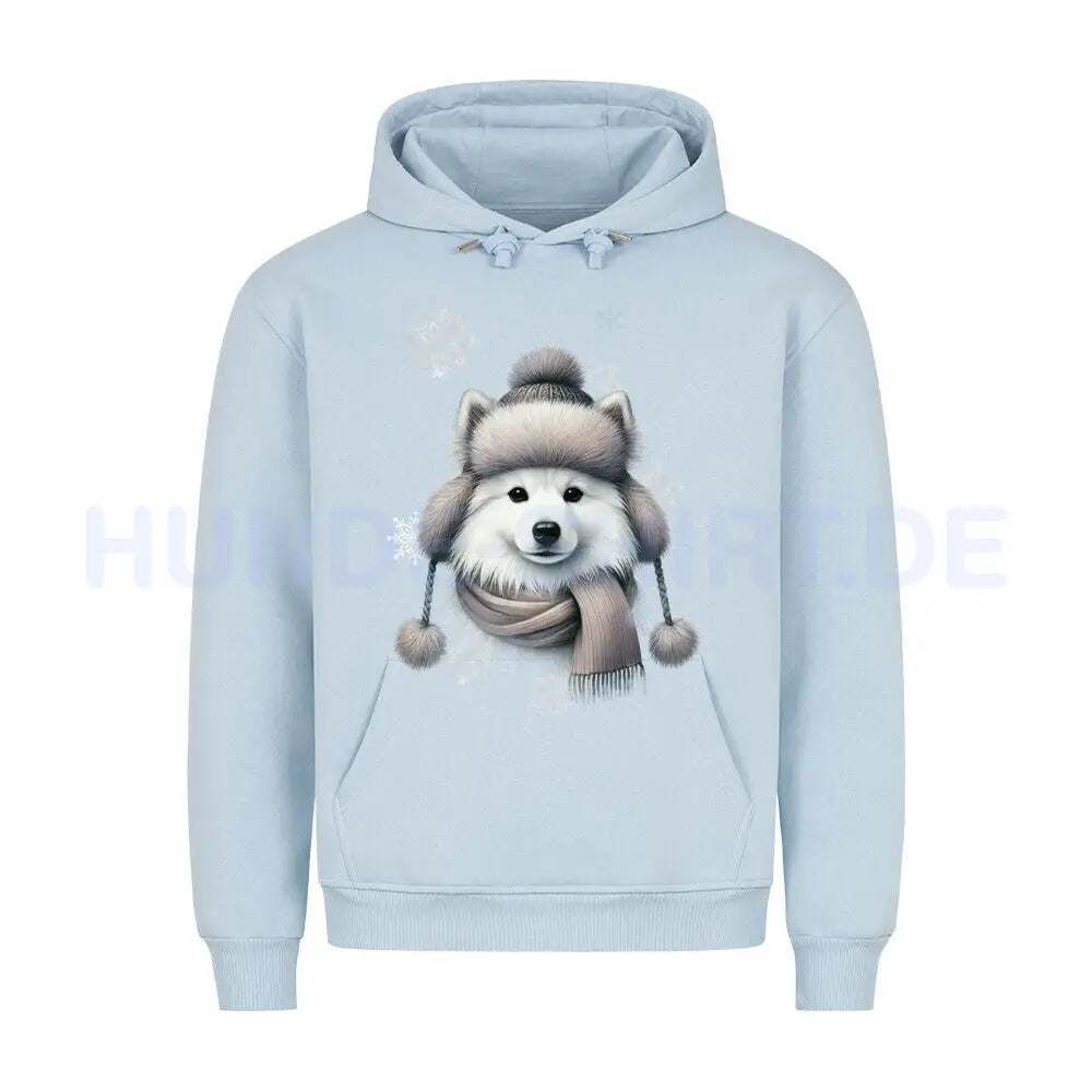 Premium Hoodie "American Eskimo Winter" Babyblau – hunde-shirt.de