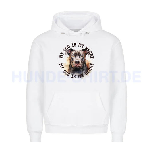 Premium Hoodie "American Pit Bull Terrier HEART 2" Weiß – hunde-shirt.de