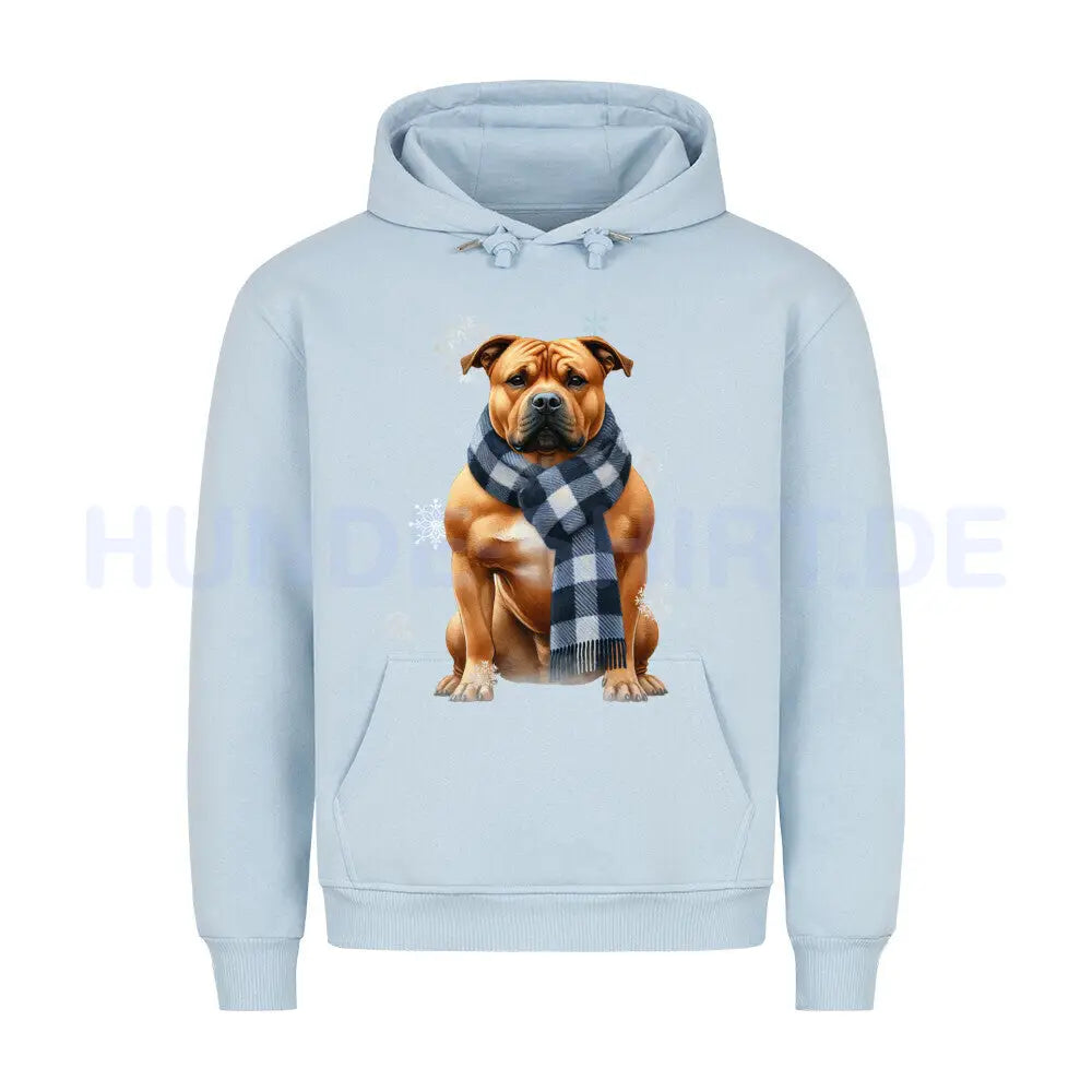 Premium Hoodie "American Staffordshire Terrier Winter" Babyblau – hunde-shirt.de