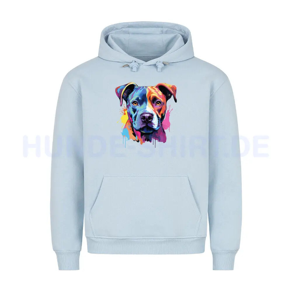 Premium Hoodie "AmStaff Puppy - Paint" Babyblau – hunde-shirt.de