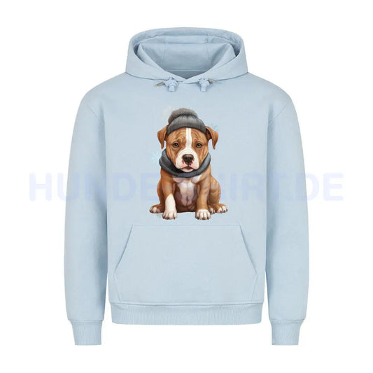 Premium Hoodie "AmStaff - Winterbub" Babyblau – hunde-shirt.de