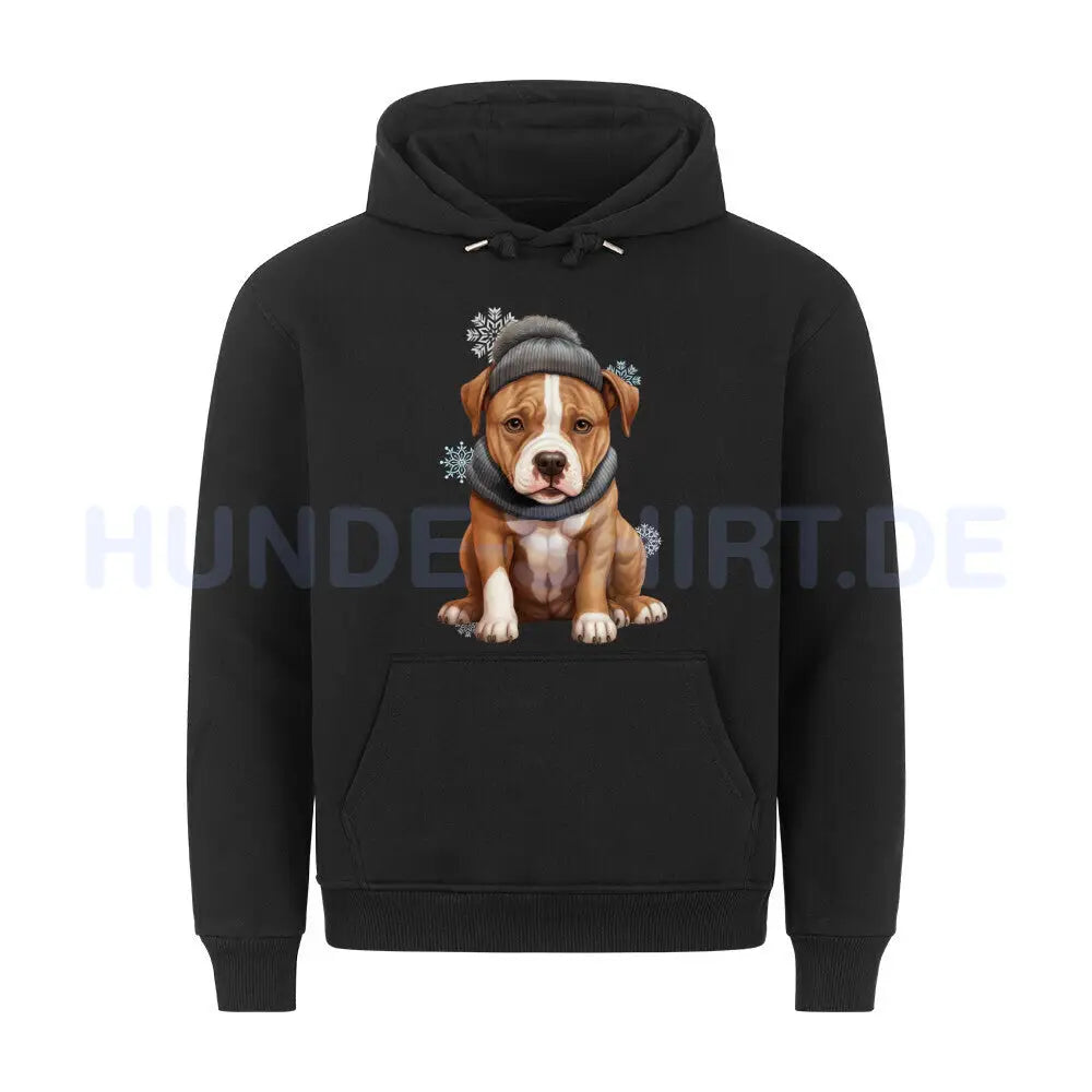 Premium Hoodie "AmStaff - Winterbub" Schwarz – hunde-shirt.de