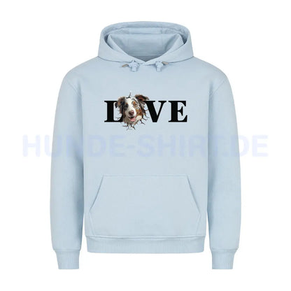 Premium Hoodie "Australian Shepherd LOVE" Babyblau – hunde-shirt.de