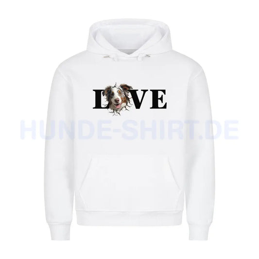 Premium Hoodie "Australian Shepherd LOVE" Weiß – hunde-shirt.de