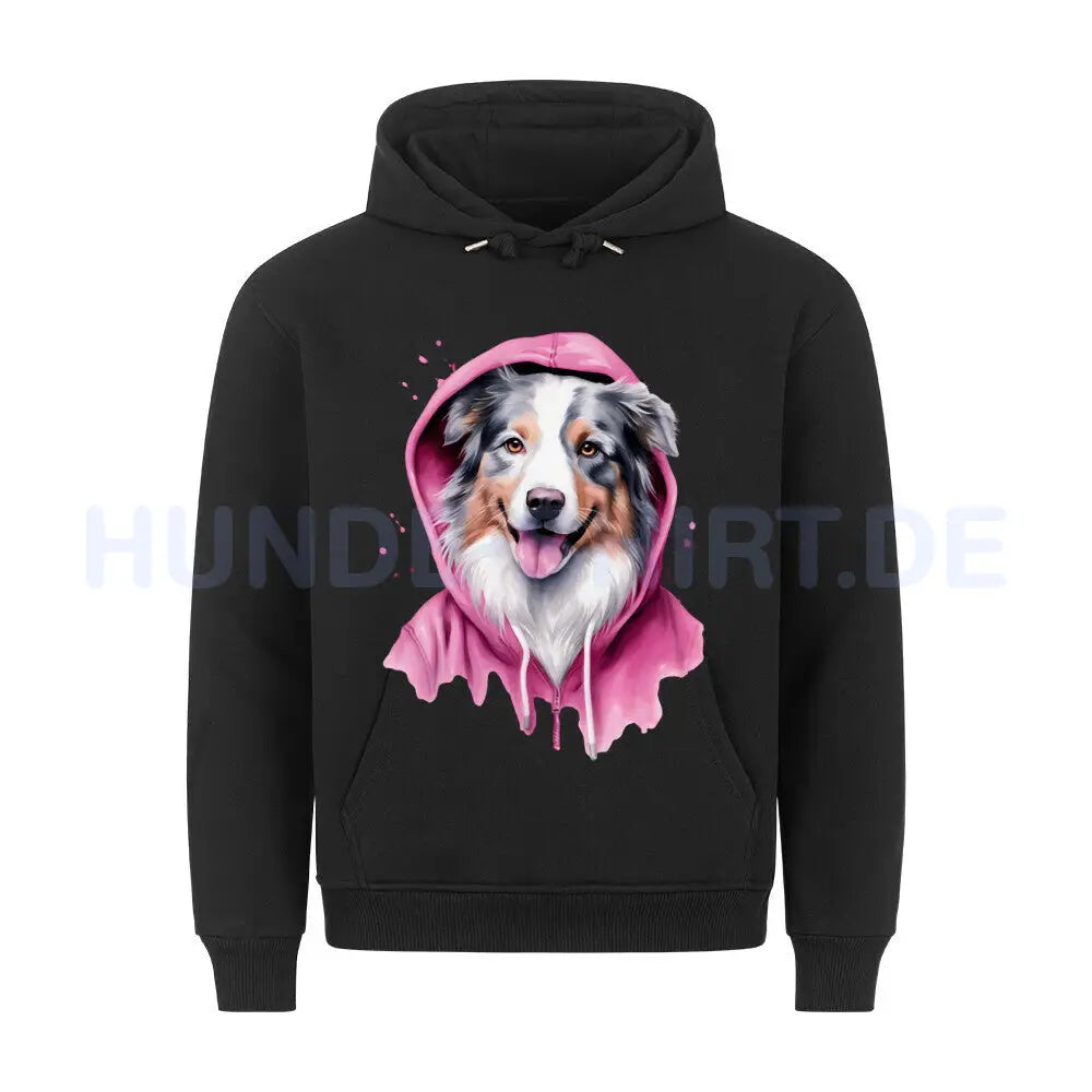 Premium Hoodie "Australian Shepherd PINK-Hooded" Schwarz – hunde-shirt.de