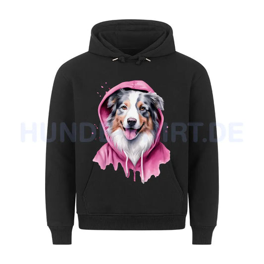 Premium Hoodie "Australian Shepherd PINK-Hooded" Schwarz – hunde-shirt.de