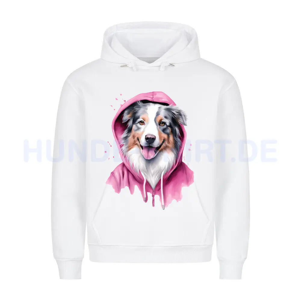 Premium Hoodie "Australian Shepherd PINK-Hooded" Weiß – hunde-shirt.de