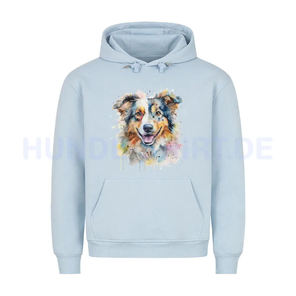 Premium Hoodie "Australian Shepherd Splash" Babyblau – hunde-shirt.de