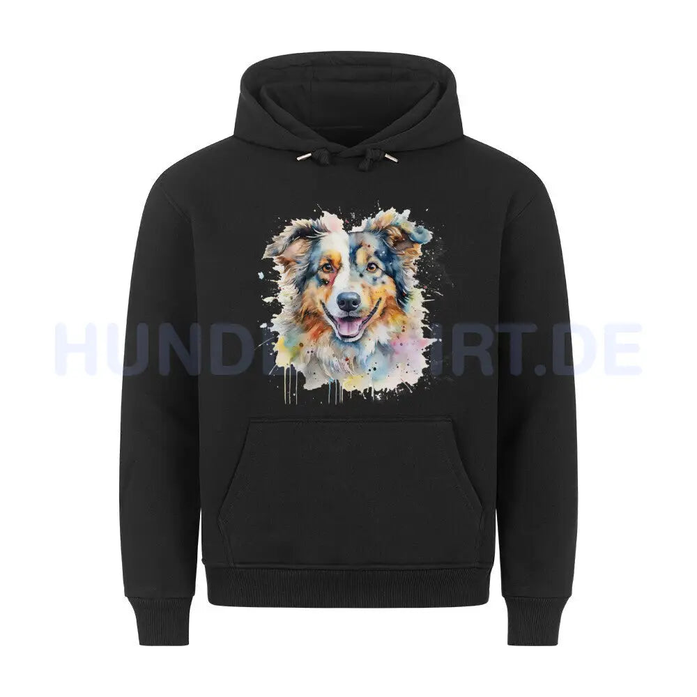 Premium Hoodie "Australian Shepherd Splash" Schwarz – hunde-shirt.de