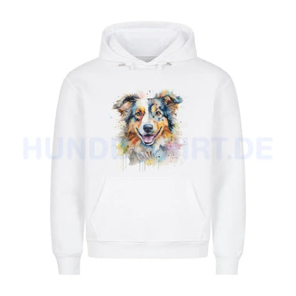 Premium Hoodie "Australian Shepherd Splash" Weiß – hunde-shirt.de