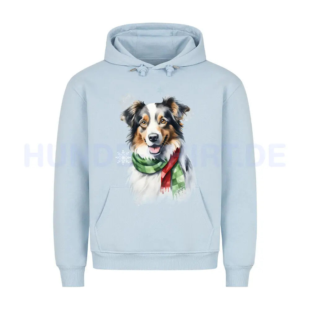 Premium Hoodie "Australian Shepherd Winter" Babyblau – hunde-shirt.de