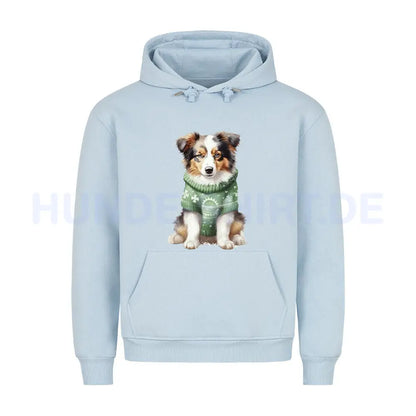 Premium Hoodie "Australian Shepherd - Winterbub" Babyblau – hunde-shirt.de