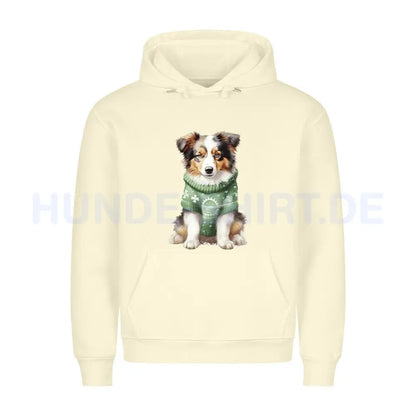 Premium Hoodie "Australian Shepherd - Winterbub" Beige – hunde-shirt.de