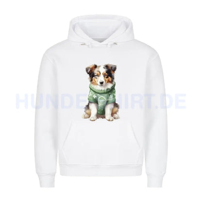 Premium Hoodie "Australian Shepherd - Winterbub" Weiß – hunde-shirt.de