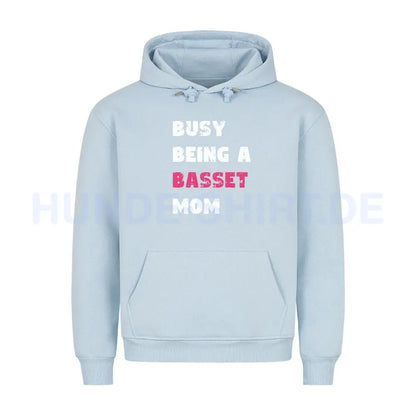 Premium Hoodie "Basset - Busy MOM" Babyblau – hunde-shirt.de