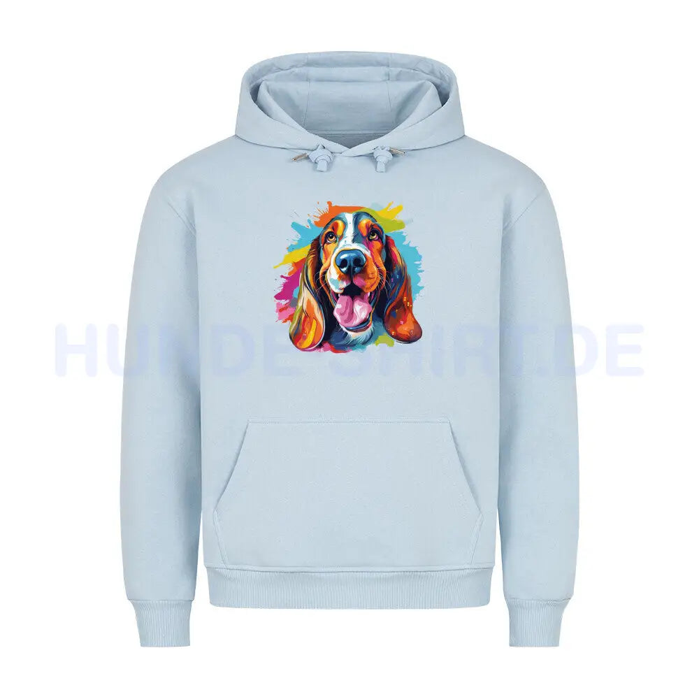 Premium Hoodie "Basset - Splash" Babyblau – hunde-shirt.de