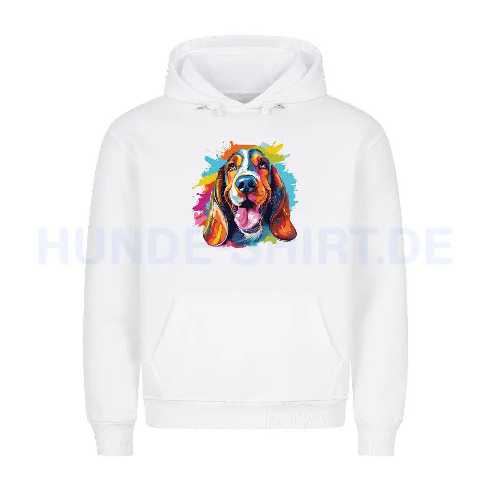 Premium Hoodie "Basset - Splash" Weiß – hunde-shirt.de