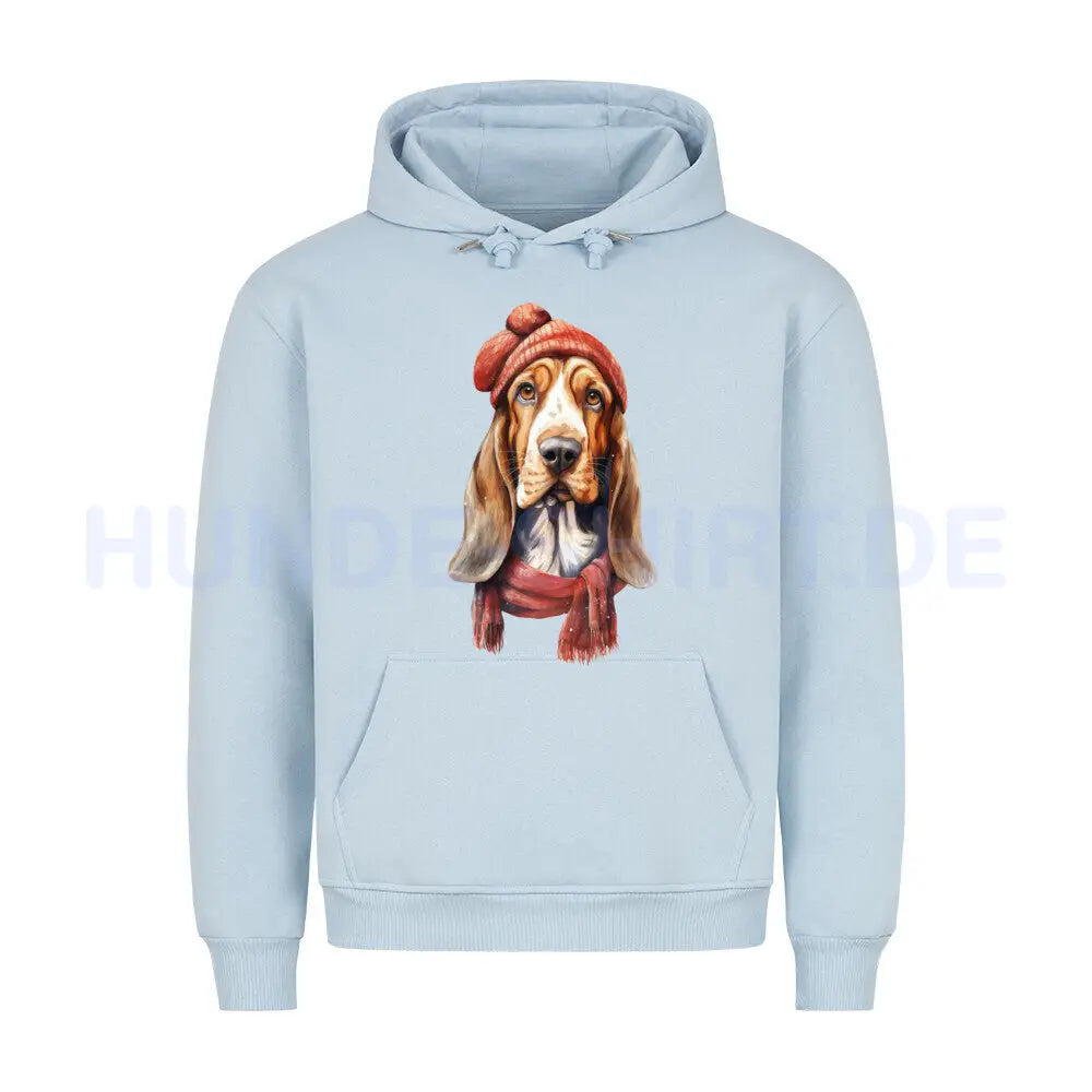 Premium Hoodie "Basset - Winter" Babyblau – hunde-shirt.de