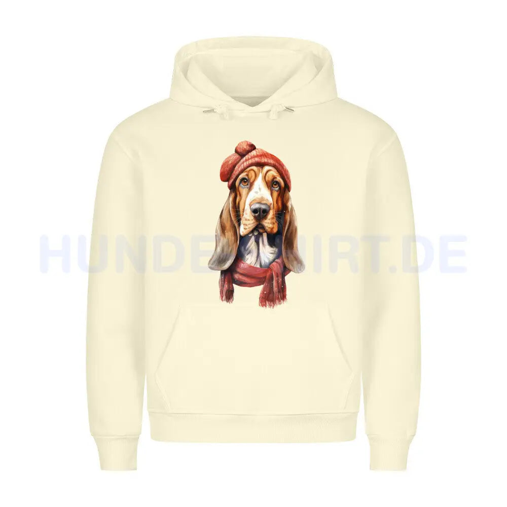 Premium Hoodie "Basset - Winter" Beige – hunde-shirt.de