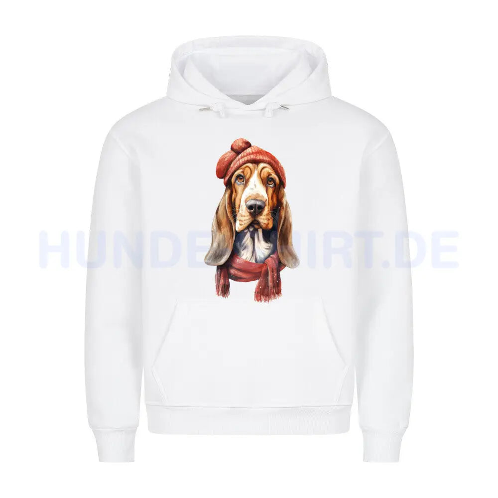 Premium Hoodie "Basset - Winter" Weiß – hunde-shirt.de