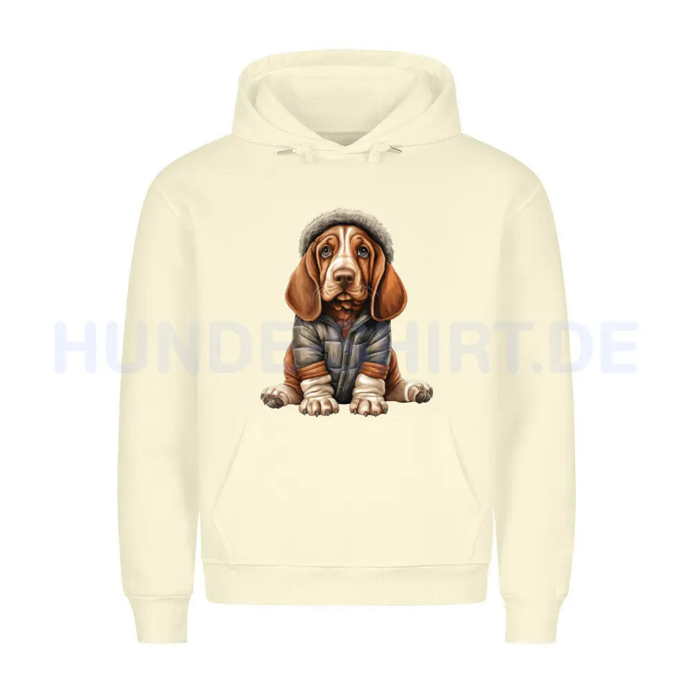 Premium Hoodie "Basset - Winterbub" Beige – hunde-shirt.de