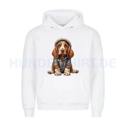 Premium Hoodie "Basset - Winterbub" Weiß – hunde-shirt.de