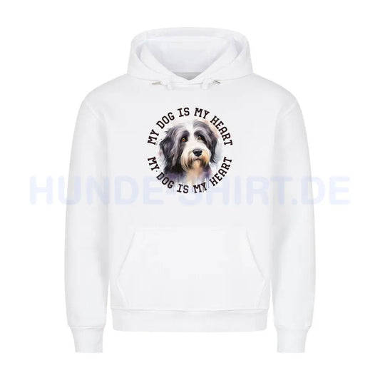 Premium Hoodie "Bearded Collie HEART" Weiß – hunde-shirt.de