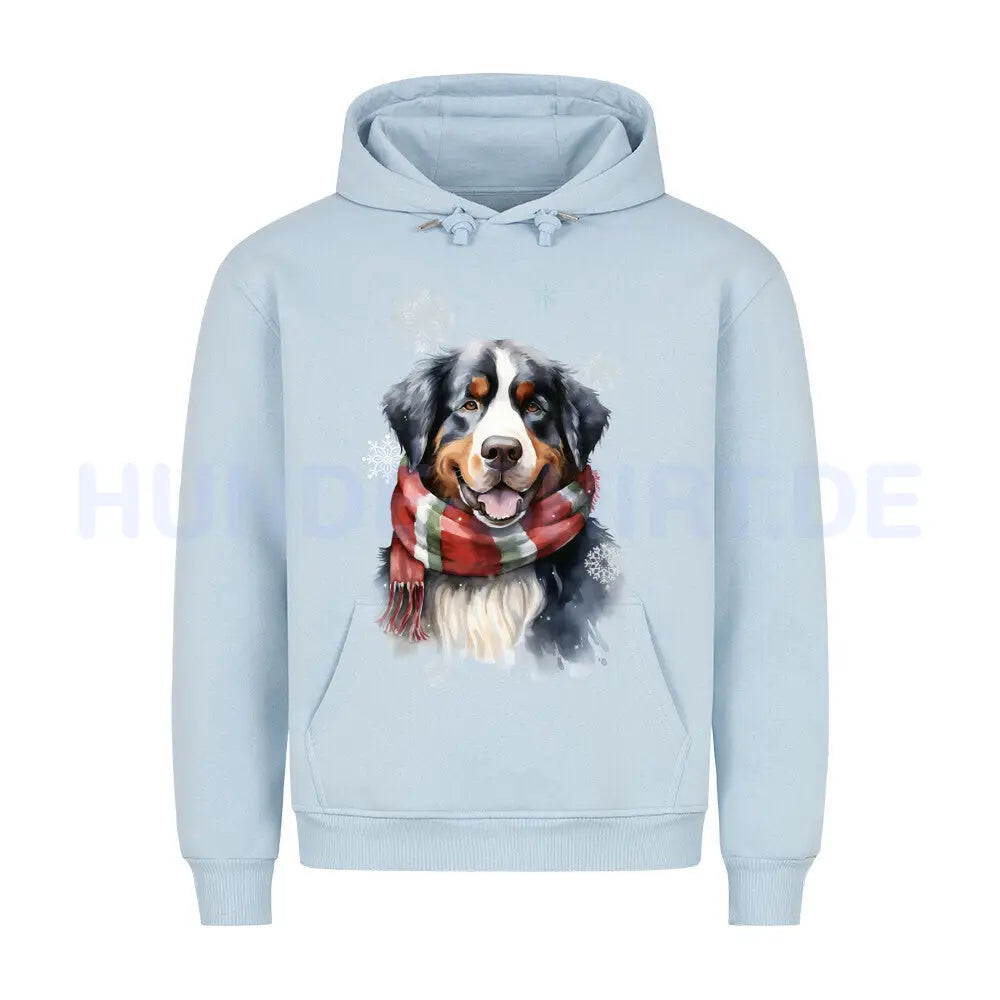 Premium Hoodie "Berner Sennenhund Winter" Babyblau – hunde-shirt.de