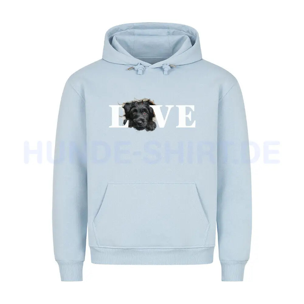 Premium Hoodie "Black Russian Terrier - LOVE" Babyblau – hunde-shirt.de