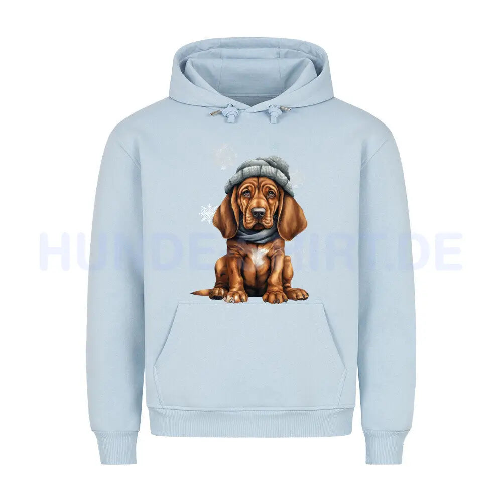 Premium Hoodie "Bloodhound Winter" Babyblau – hunde-shirt.de