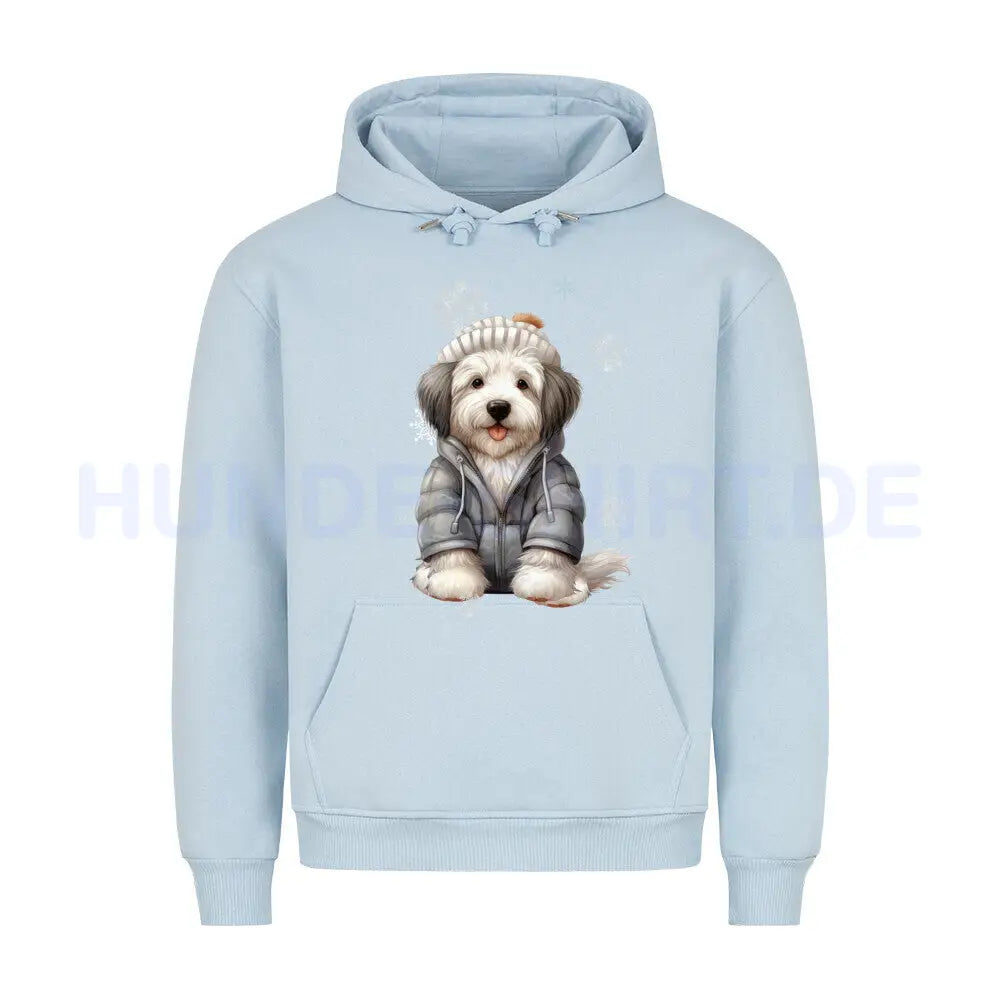 Premium Hoodie "Bobtail Winter" Babyblau – hunde-shirt.de