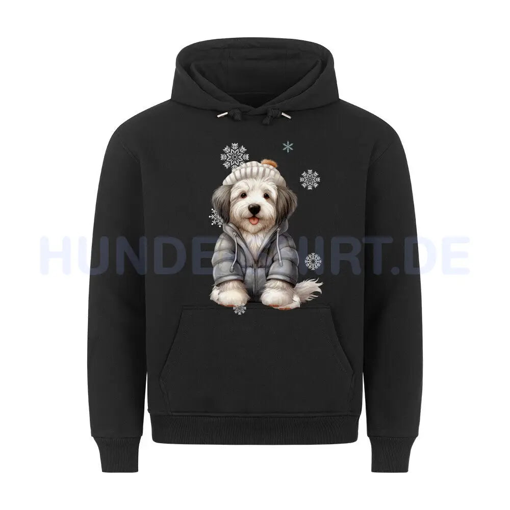 Premium Hoodie "Bobtail Winter" Schwarz – hunde-shirt.de