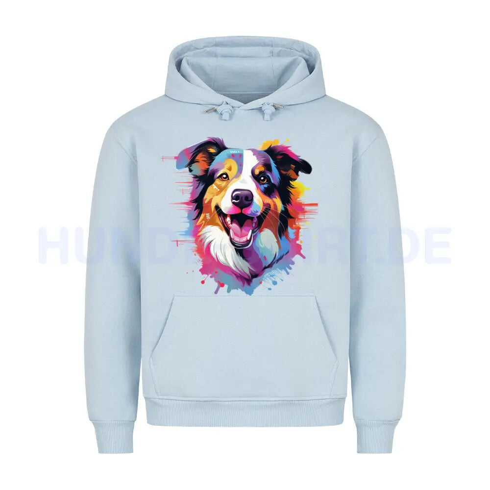 Premium Hoodie "Border Collie - Paint" Babyblau – hunde-shirt.de