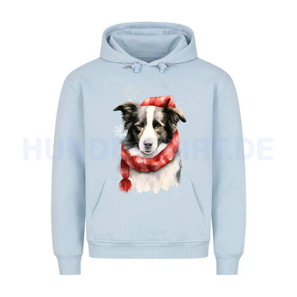 Premium Hoodie "Border Collie Winter" Babyblau – hunde-shirt.de